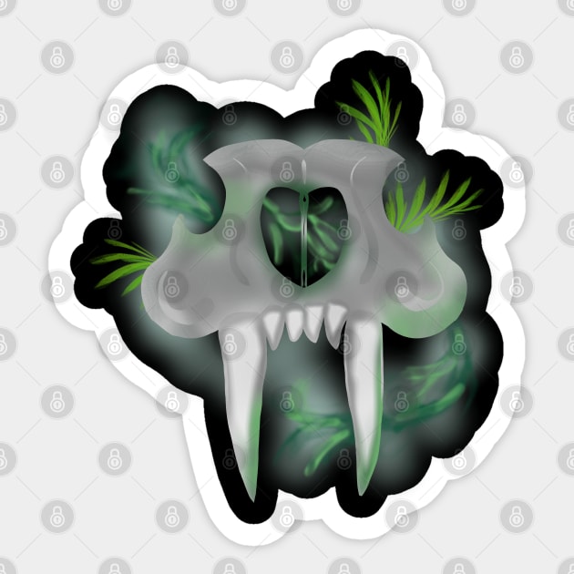 Saber Tooth Tiger Skull With Magical Swirling Mist Sticker by Bit and Bauble Boutique